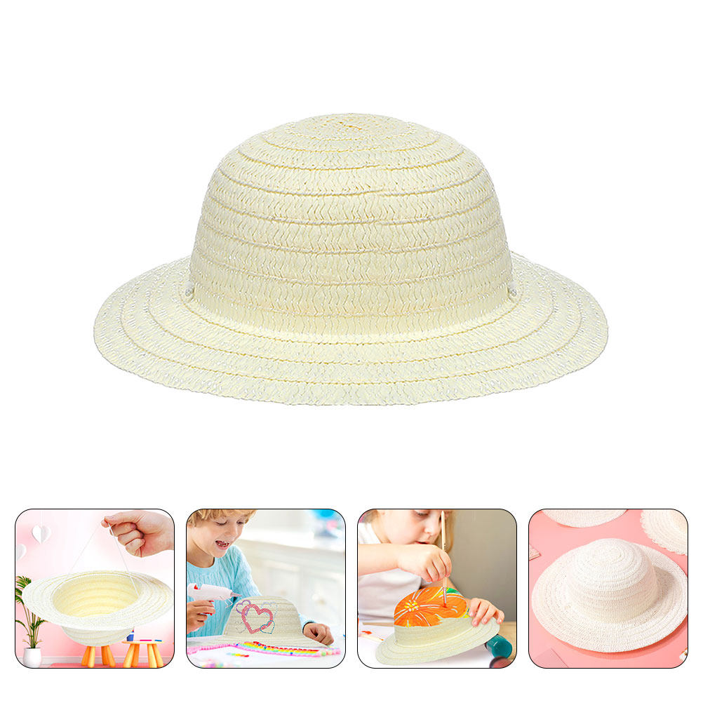 Art Craft Activity - 8Pcs DIY Kids Straw Hats White